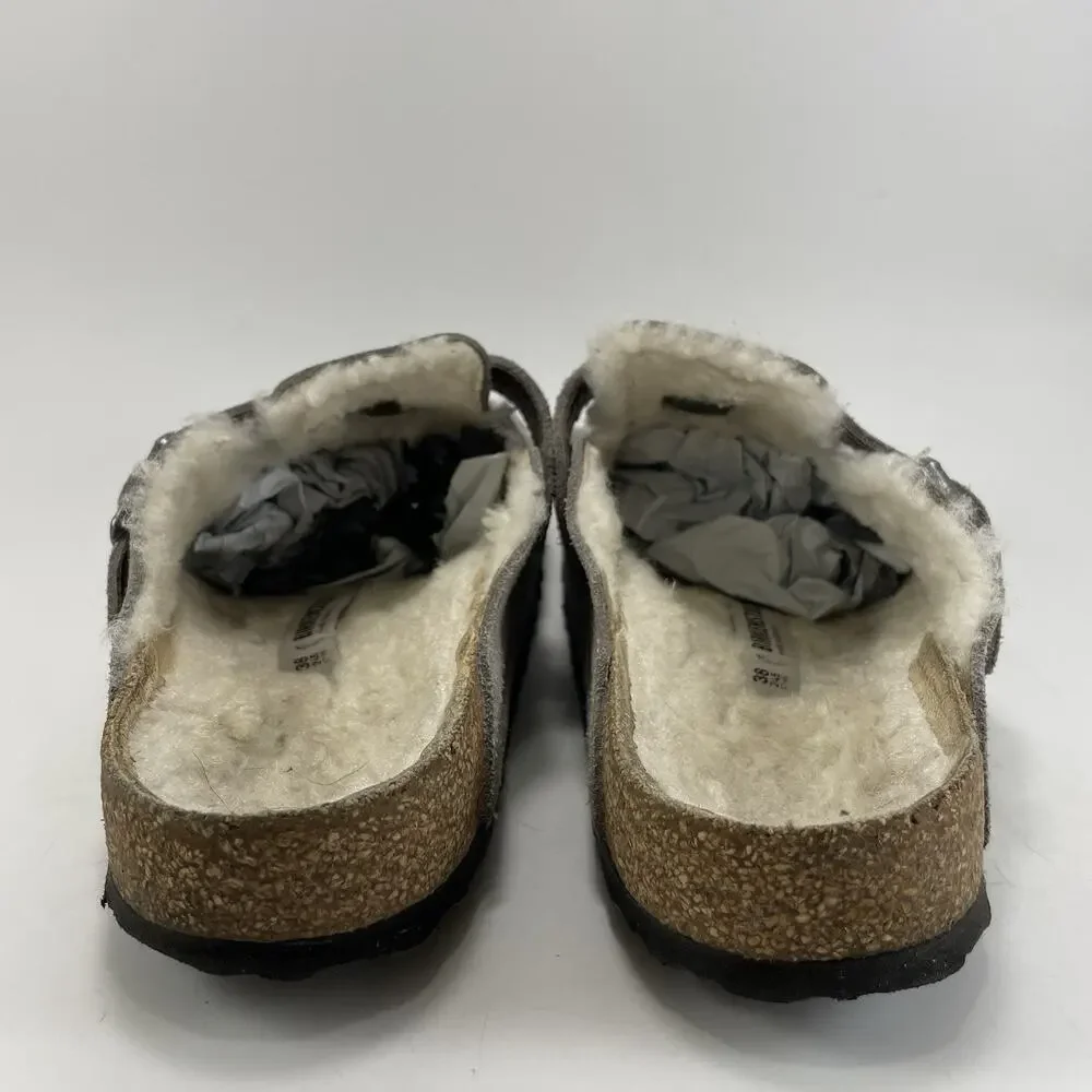 Birkenstock Fur Lined Boston Clog Womens Size 38 US Size 7-7.5 Gray Suede - Picture 4 of 10